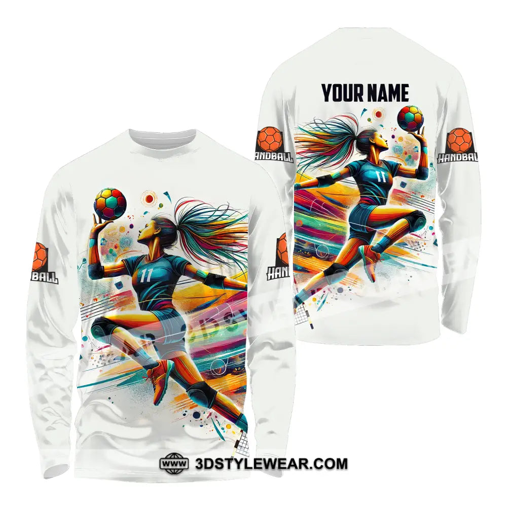 Unisex Shirt - Custom Name And Number Sport Handball Colors Long Sleeve / S T-Shirt