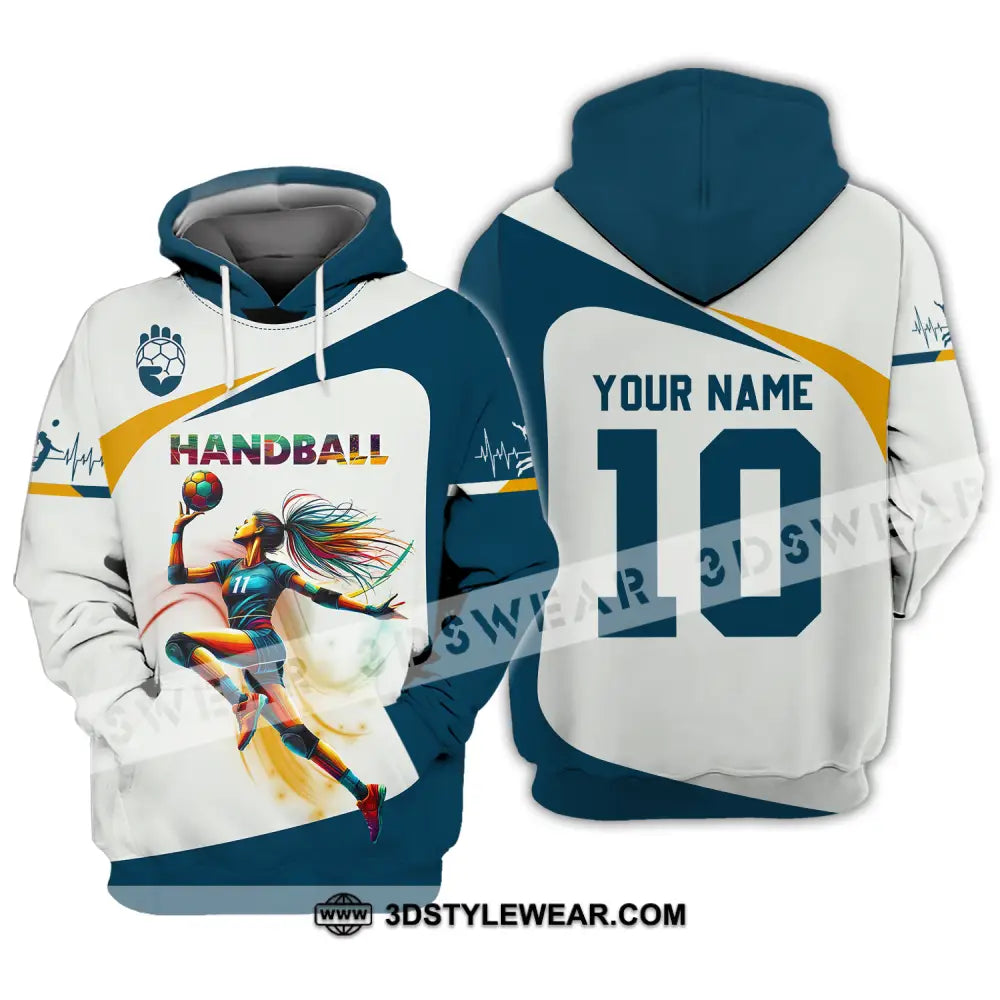 Unisex Shirt - Custom Name And Number Sport Handball White Blue Classic Hoodie / S T-Shirt