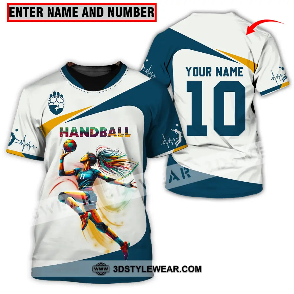 Unisex Shirt - Custom Name And Number Sport Handball White Blue Classic T-Shirt