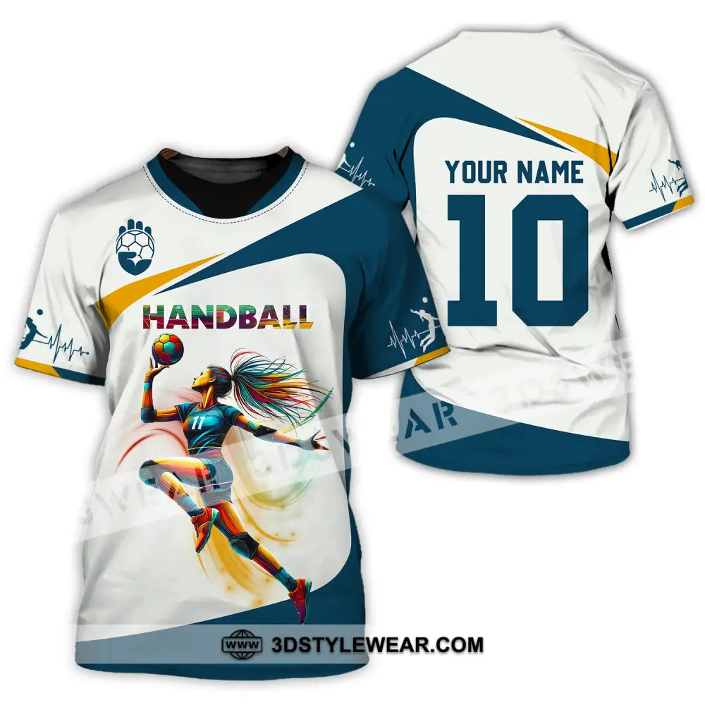 Unisex Shirt - Custom Name And Number Sport Handball White Blue Classic T-Shirt / S T-Shirt