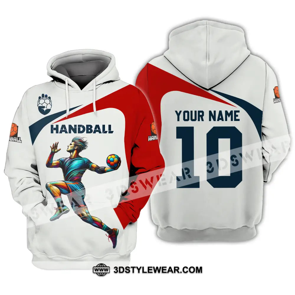 Unisex Shirt - Custom Name And Number Sport Handball White Red Classic Hoodie / S T-Shirt