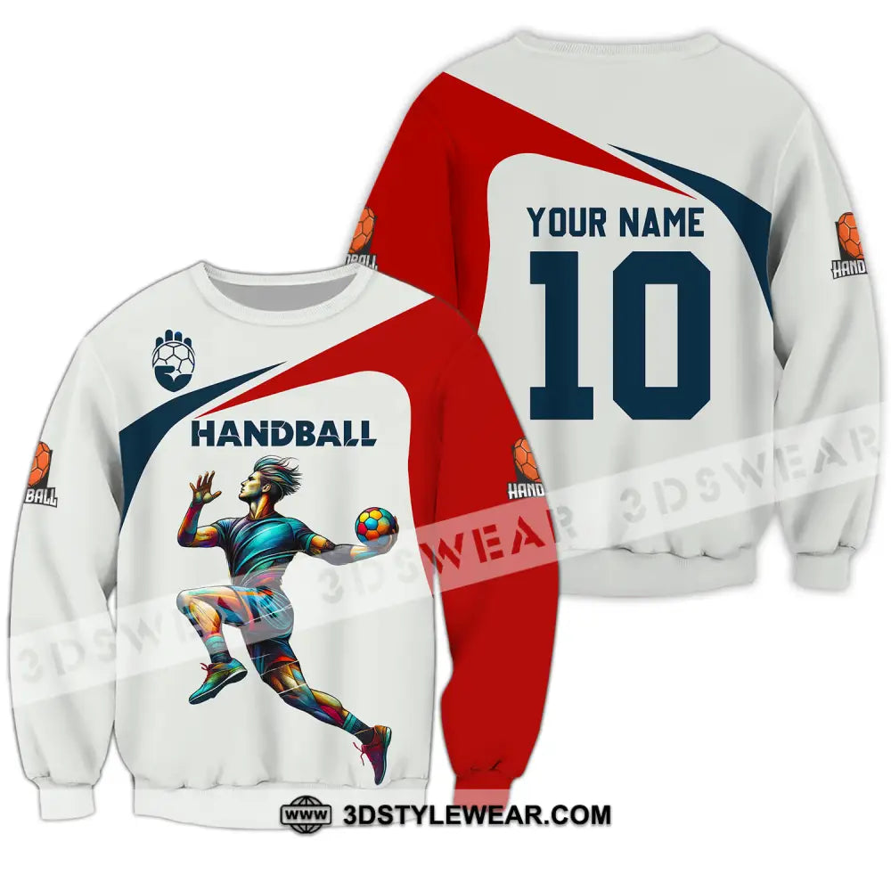 Unisex Shirt - Custom Name And Number Sport Handball White Red Classic Long Sleeve / S T-Shirt