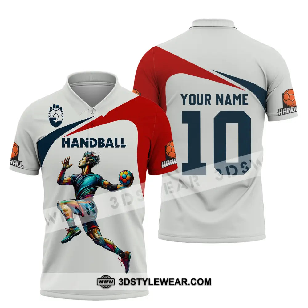 Unisex Shirt - Custom Name And Number Sport Handball White Red Classic Polo / S T-Shirt