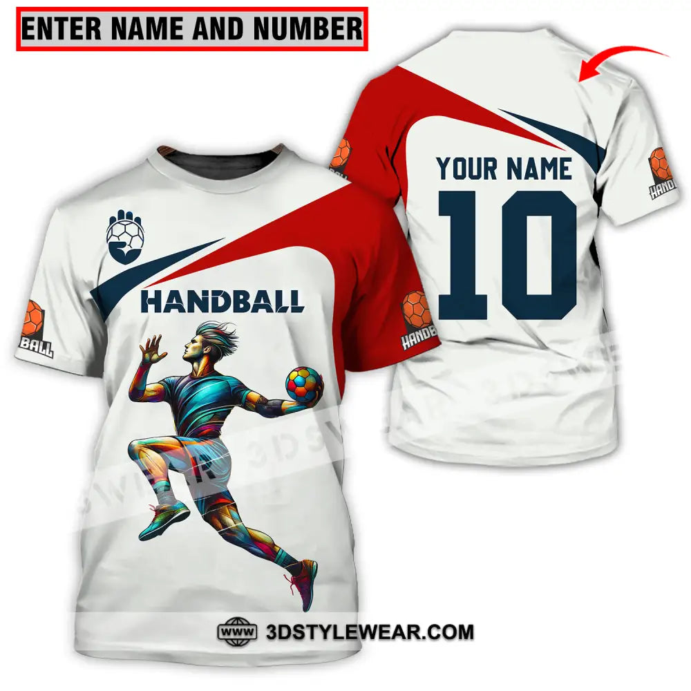 Unisex Shirt - Custom Name And Number Sport Handball White Red Classic T-Shirt