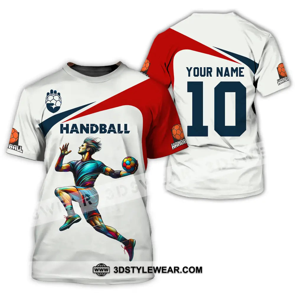 Unisex Shirt - Custom Name And Number Sport Handball White Red Classic T-Shirt / S T-Shirt