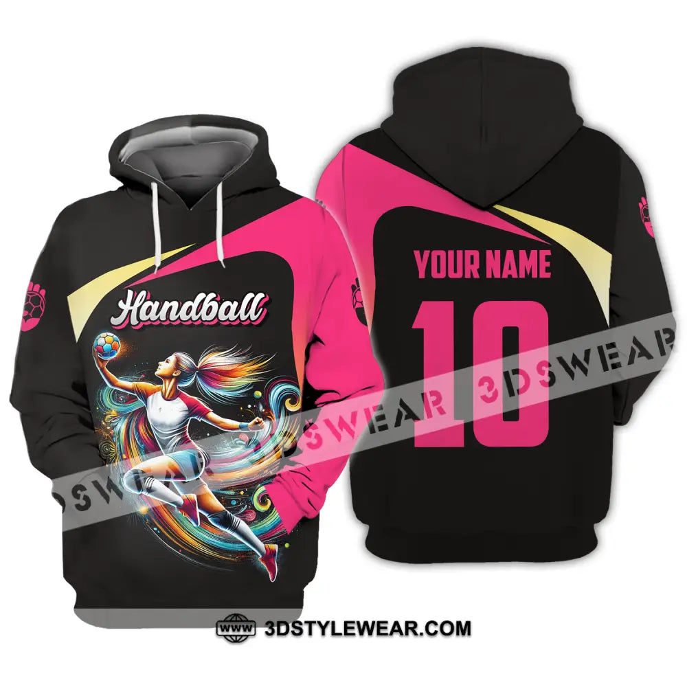 Unisex Shirt - Custom Name And Number Sport Hot Pink Handball Hoodie / S T-Shirt