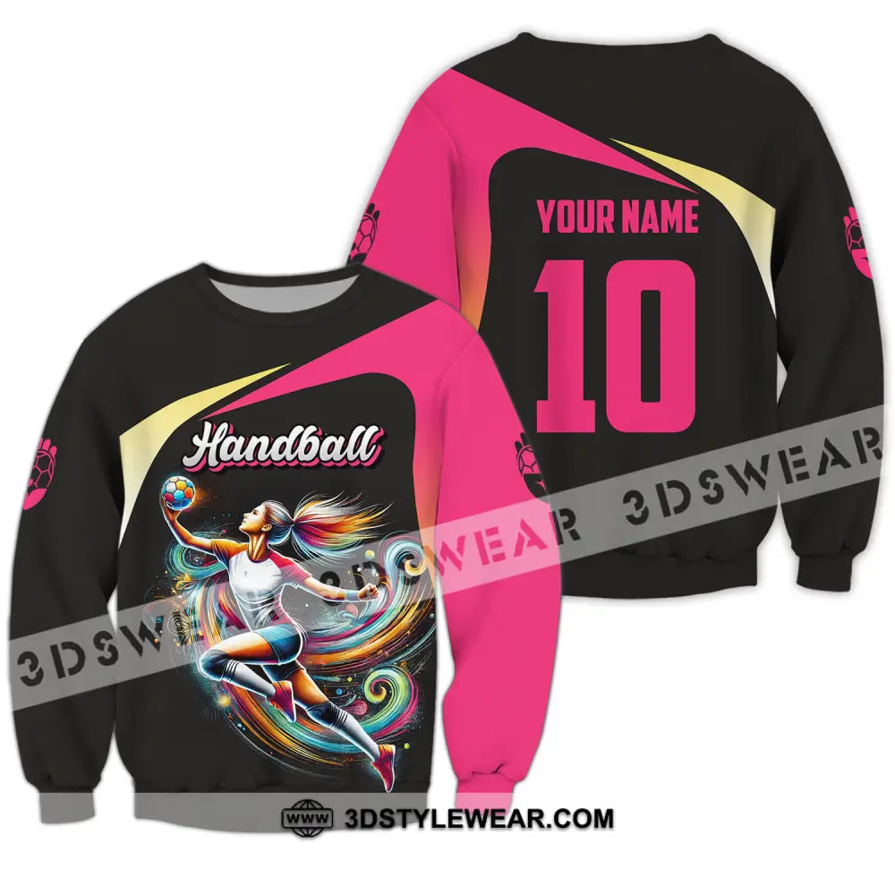 Unisex Shirt - Custom Name And Number Sport Hot Pink Handball Long Sleeve / S T-Shirt