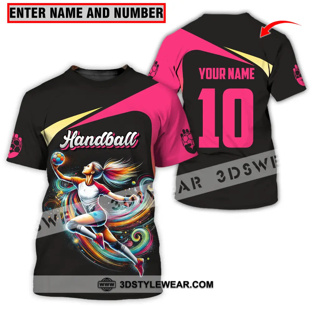 Unisex Shirt - Custom Name And Number Sport Hot Pink Handball T-Shirt