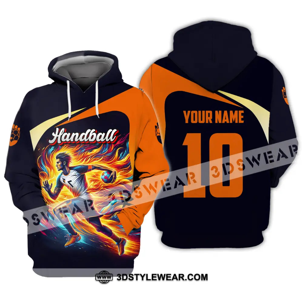 Unisex Shirt - Custom Name And Number Sport Orange Handball Hoodie / S T-Shirt