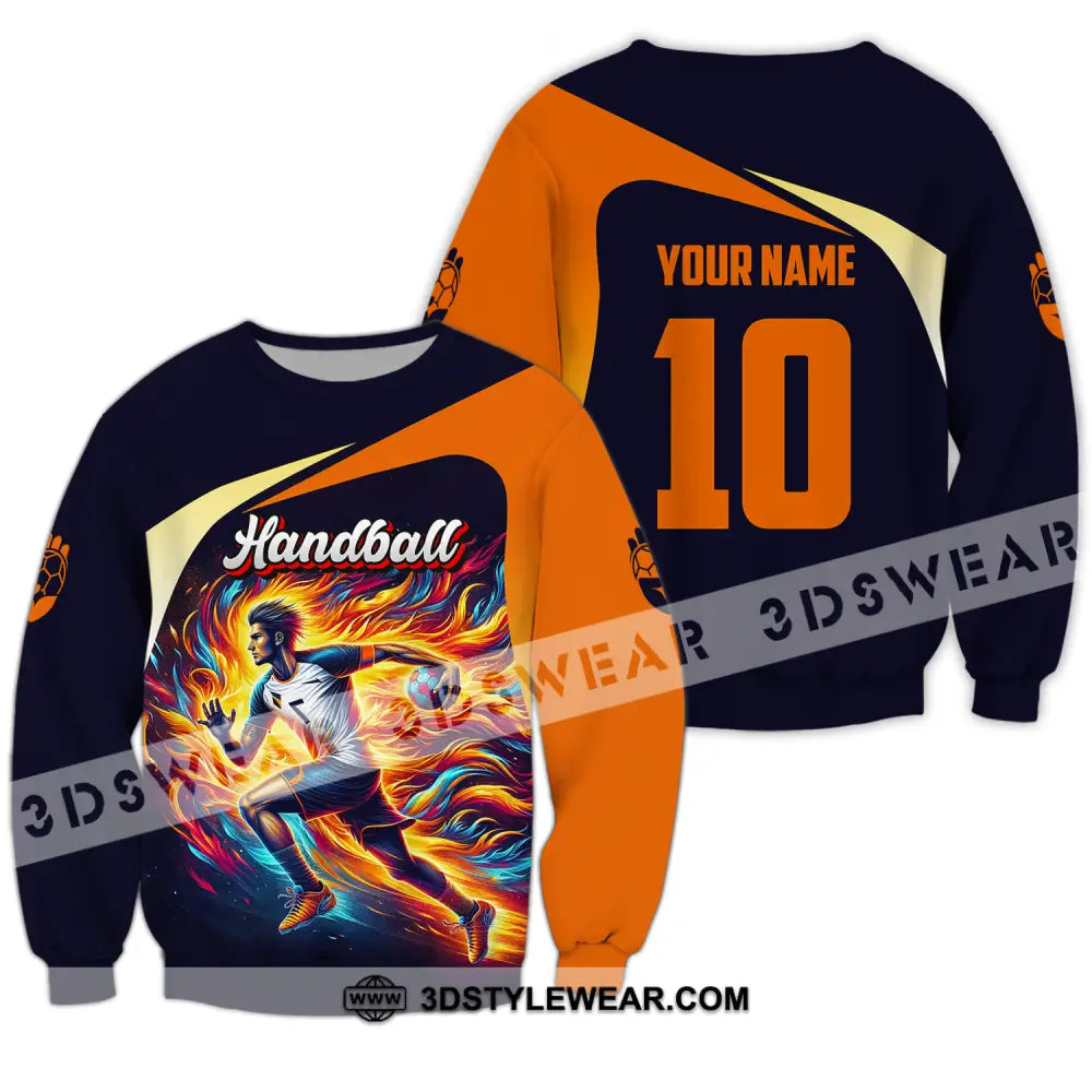 Unisex Shirt - Custom Name And Number Sport Orange Handball Long Sleeve / S T-Shirt