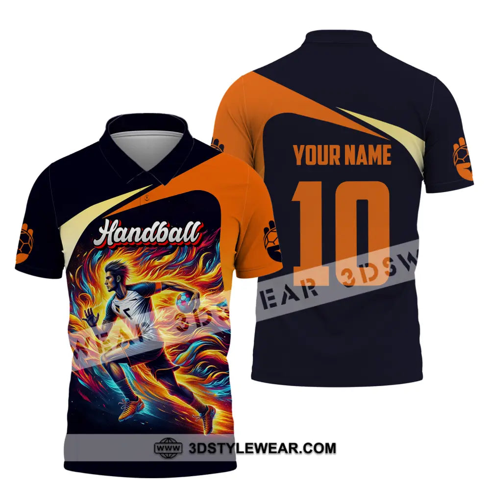 Unisex Shirt - Custom Name And Number Sport Orange Handball Polo / S T-Shirt