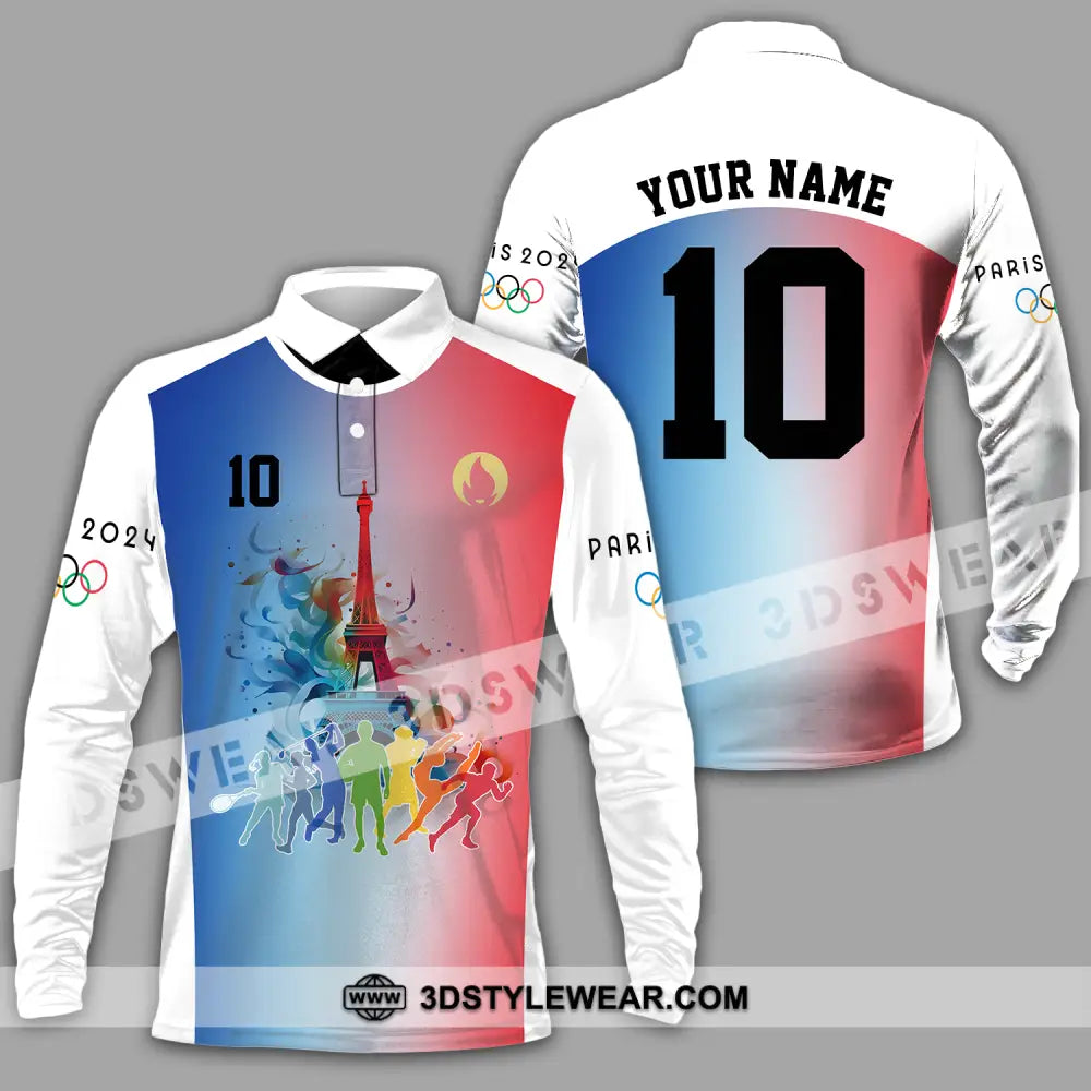 Unisex Shirt - Custom Name And Number Sports Olympic 2024 In Paris Long Sleeve Polo / S T-Shirt