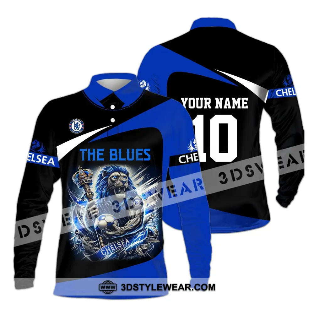 Unisex Shirt - Custom Name And Number The Blues Fc Long Sleeve Polo / S T-Shirt