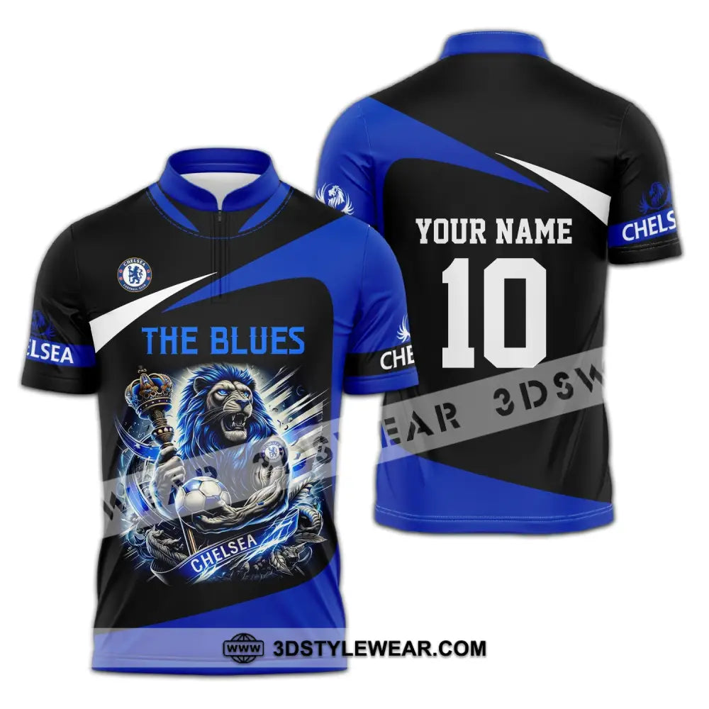 Unisex Shirt - Custom Name And Number The Blues Fc Zipper Polo / S T-Shirt