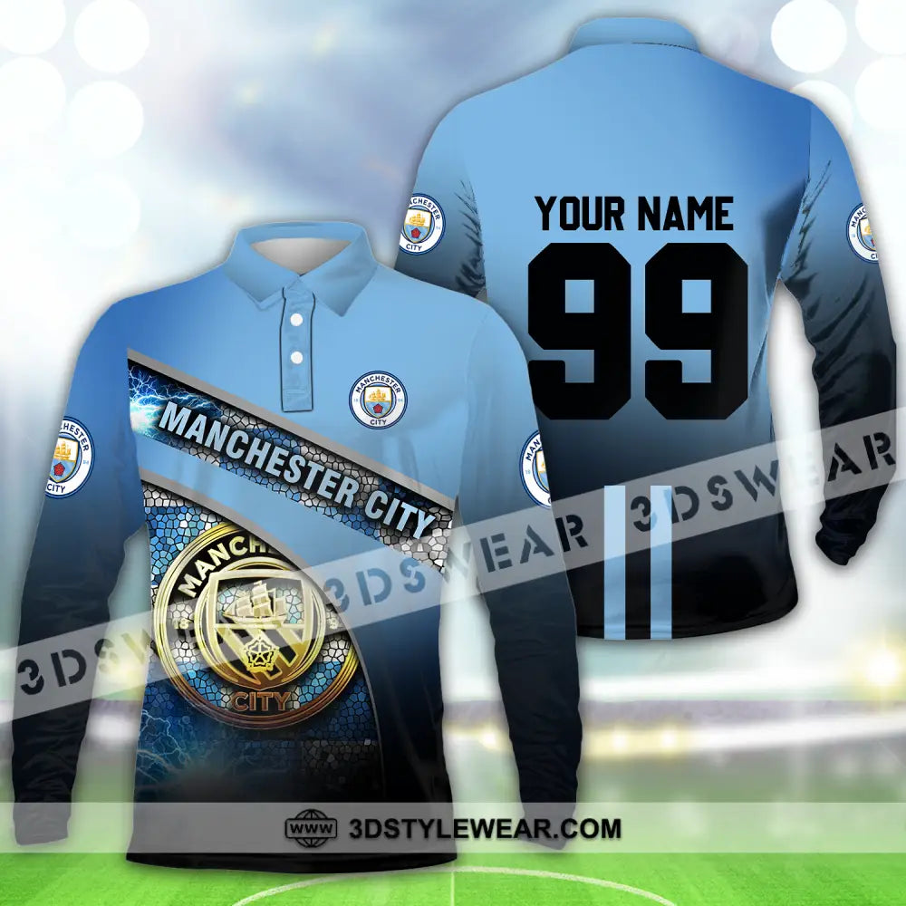 Unisex Shirt - Custom Name And Number The Sky Blues Lover Long Sleeve Polo / S T-Shirt