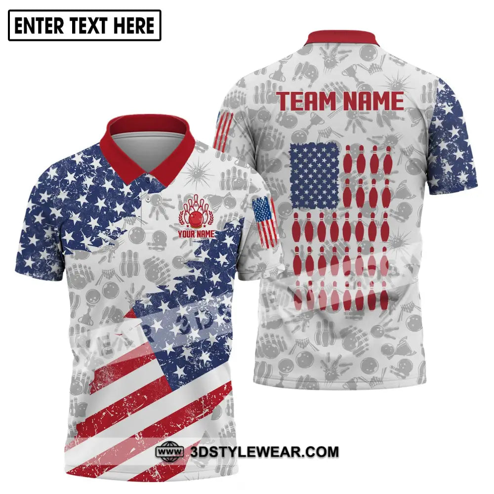 Unisex Shirt - Custom Name And Team America Bowling Lover Polo / S T-Shirt