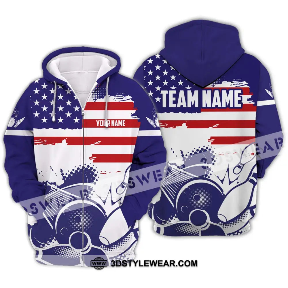 Unisex Shirt - Custom Name And Team America Bowling Lover Zipper Hoodie / S T-Shirt