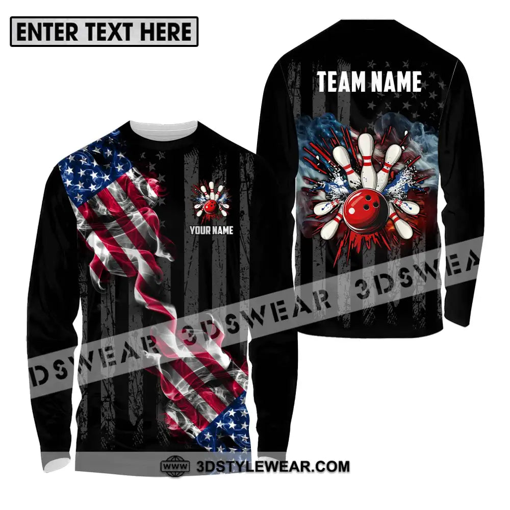 Unisex Shirt - Custom Name And Team America Bowling Sport Long Sleeve / S T-Shirt