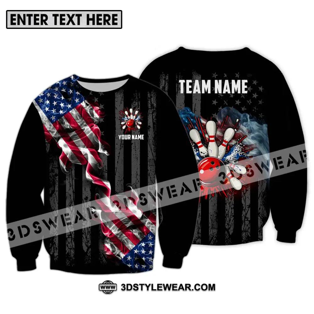 Unisex Shirt - Custom Name And Team America Bowling Sport Long Sleeve / S T-Shirt