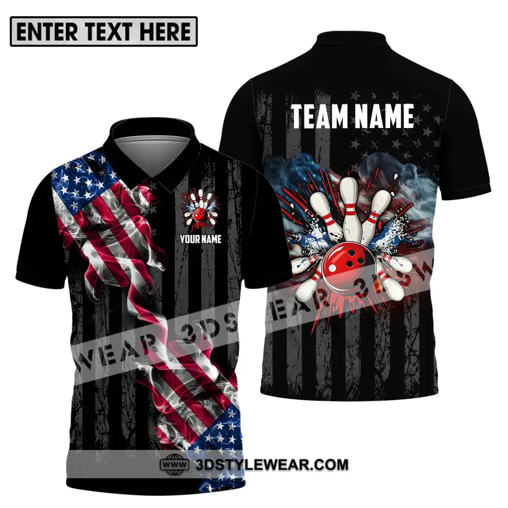 Unisex Shirt - Custom Name And Team America Bowling Sport Polo / S T-Shirt