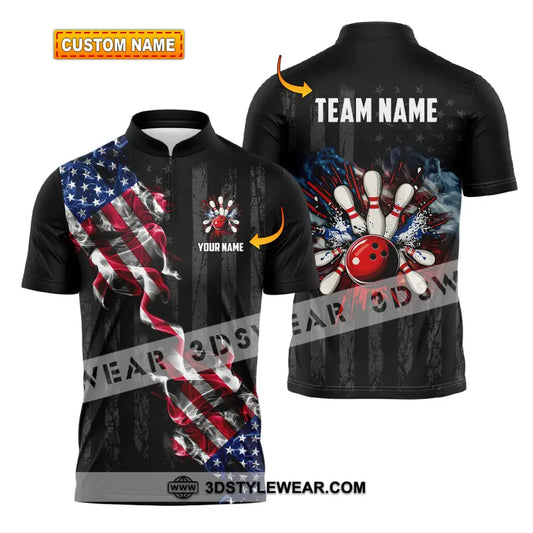 Unisex Shirt - Custom Name And Team America Bowling Sport T-Shirt