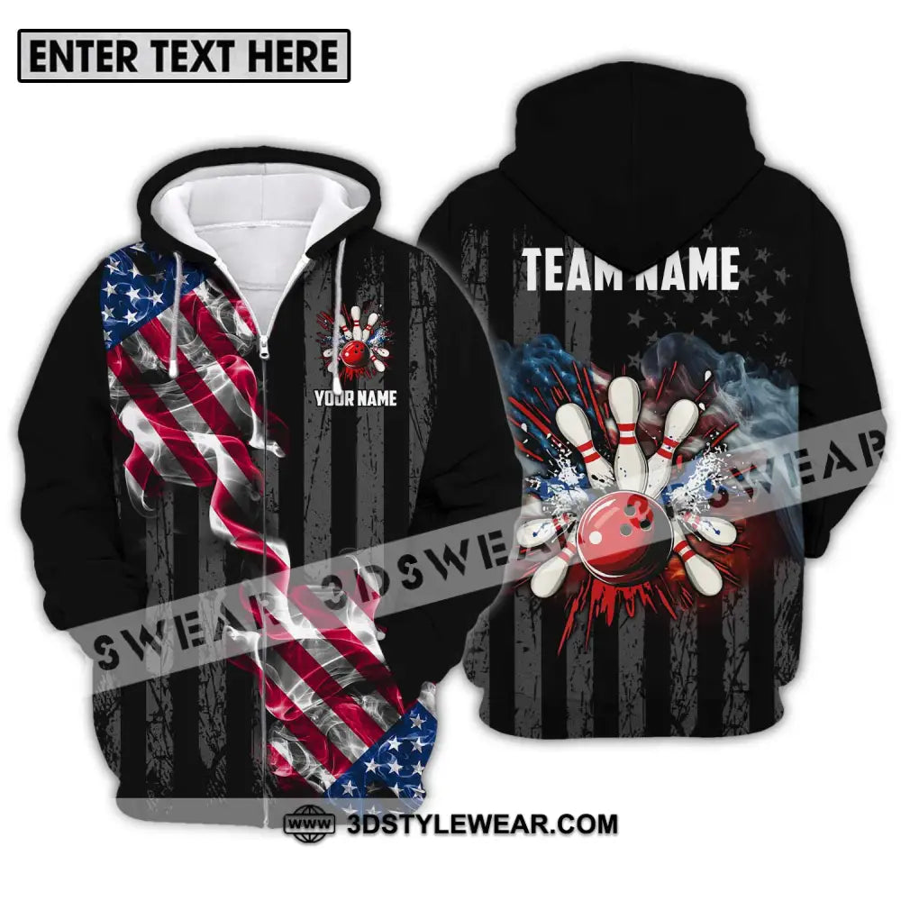 Unisex Shirt - Custom Name And Team America Bowling Sport Zipper Hoodie / S T-Shirt