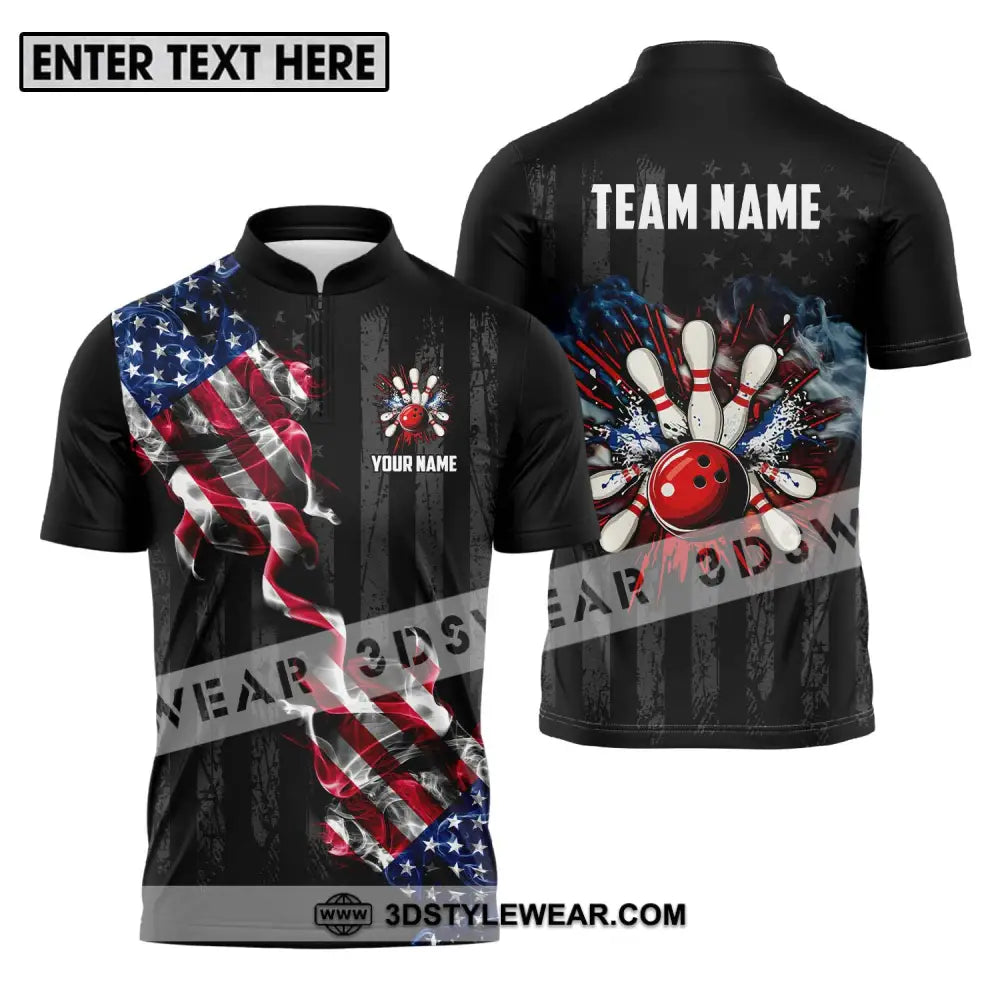 Unisex Shirt - Custom Name And Team America Bowling Sport Zipper Polo / S T-Shirt