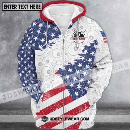 Unisex Shirt - Custom Name And Team America Flag Billiard Balls Zipper Hoodie / S T-Shirt