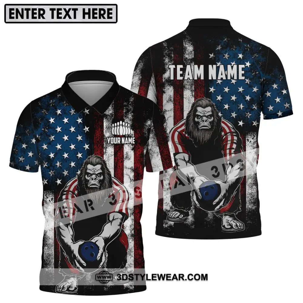 Unisex Shirt - Custom Name And Team America King Kong Bowling Polo / S T-Shirt