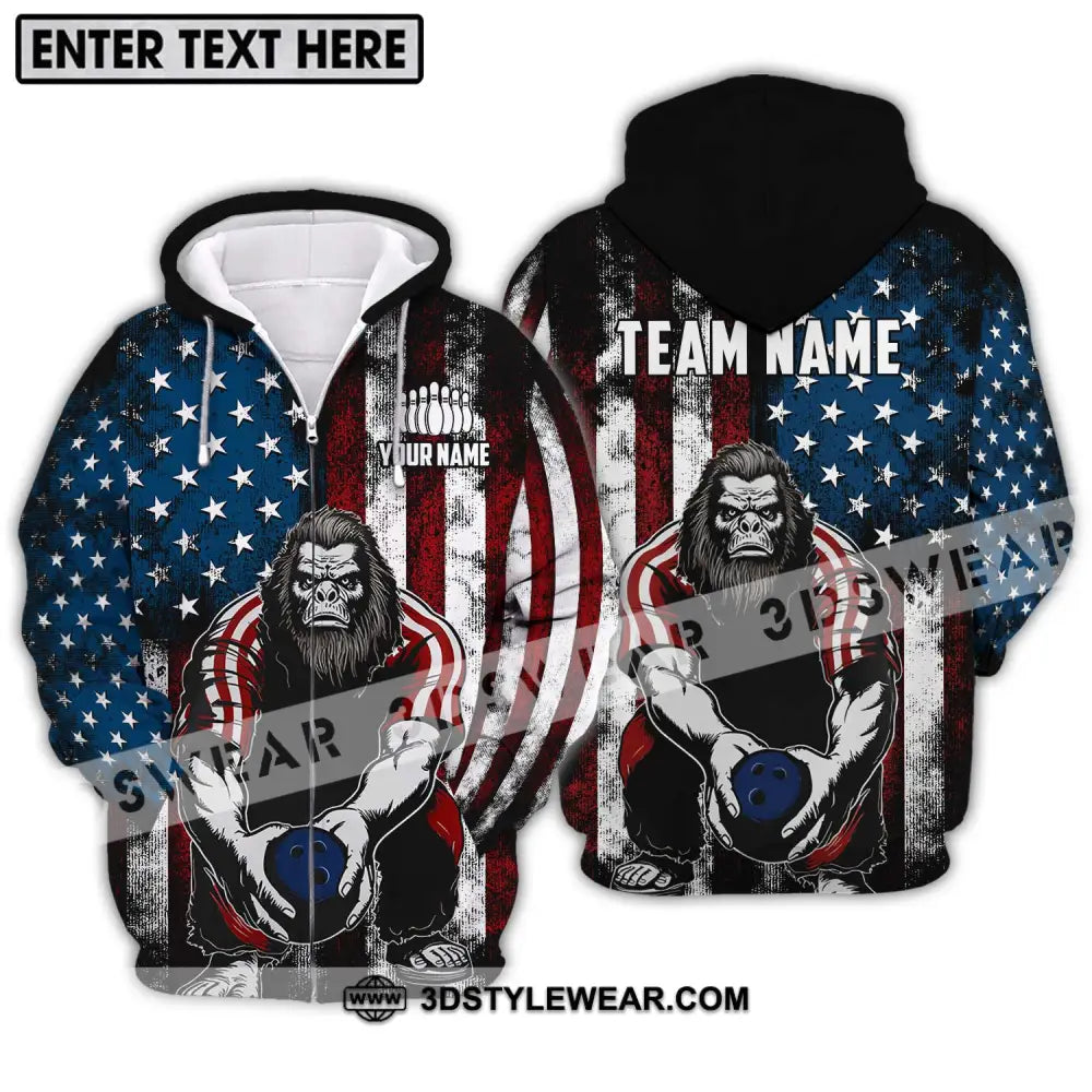 Unisex Shirt - Custom Name And Team America King Kong Bowling Zipper Hoodie / S T-Shirt