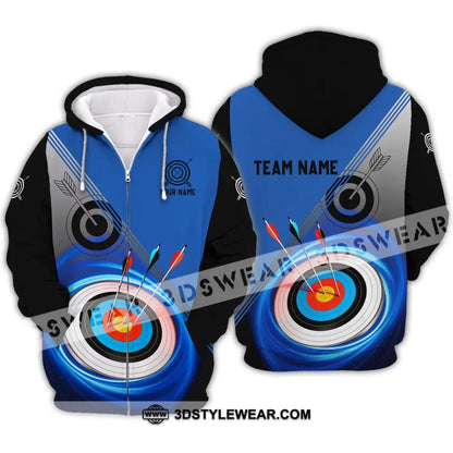 Unisex Shirt - Custom Name And Team Archery Lover Blue Zipper Hoodie / S T-Shirt