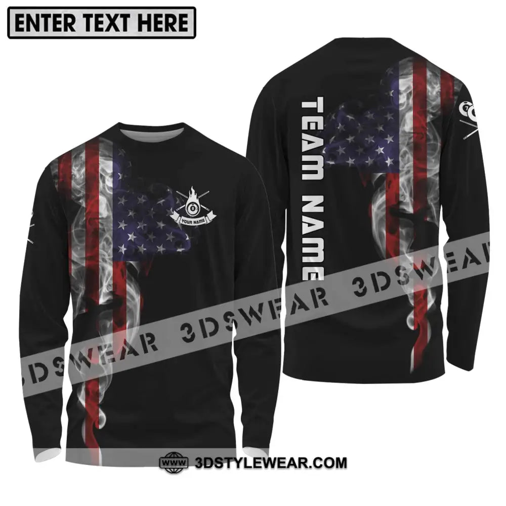 Unisex Shirt - Custom Name And Team Billiard America Flag Long Sleeve / S T-Shirt