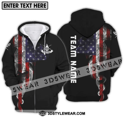 Unisex Shirt - Custom Name And Team Billiard America Flag Zipper Hoodie / S T-Shirt