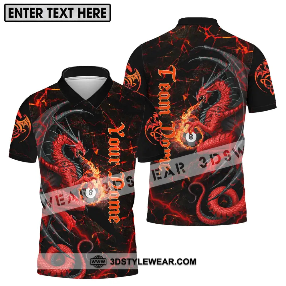 Unisex Shirt - Custom Name And Team Billiard Fire Dragon Polo / S T-Shirt