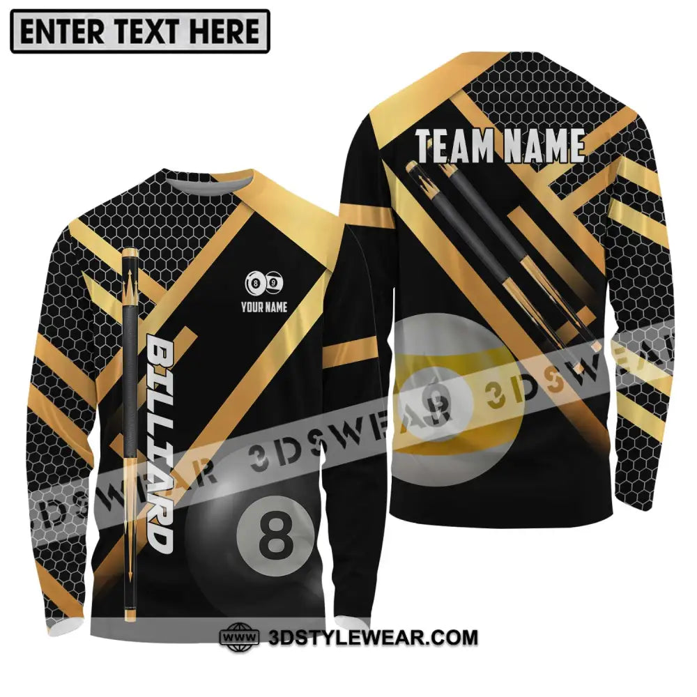 Unisex Shirt - Custom Name And Team Billiard Gold Black Long Sleeve / S T-Shirt