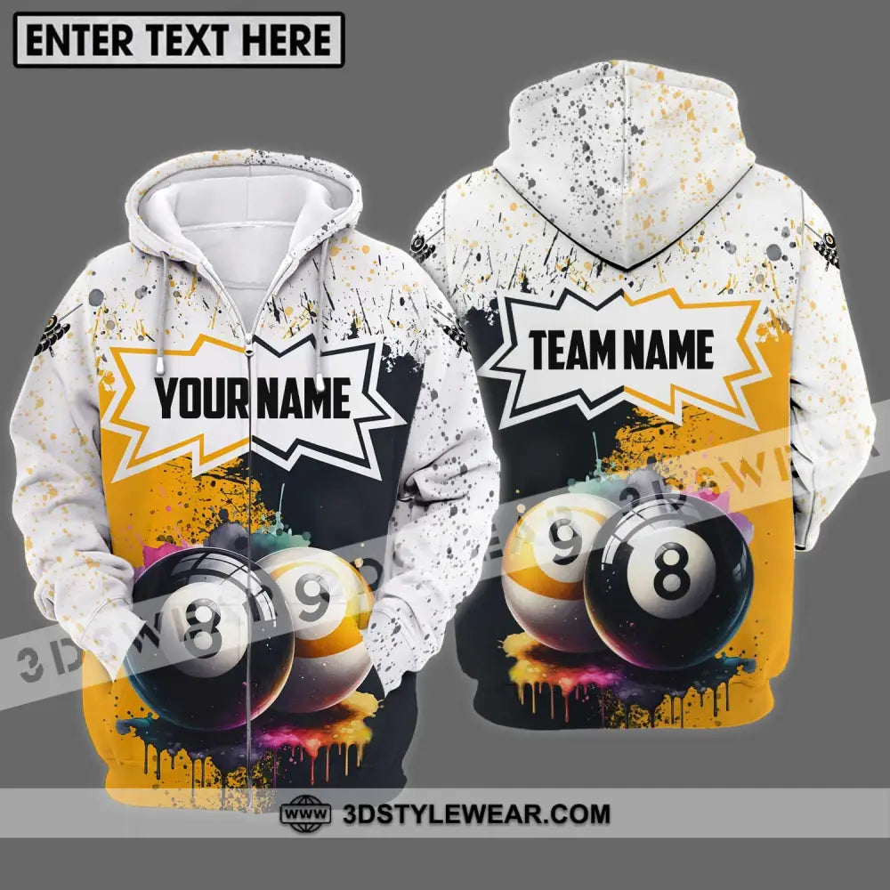 Unisex Shirt - Custom Name And Team Billiard Gold Black White Zipper Hoodie / S T-Shirt