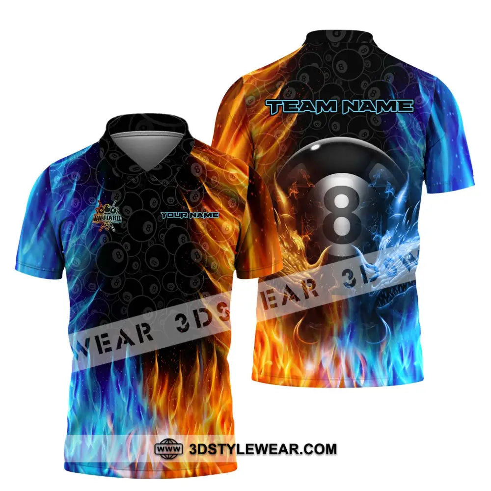 Unisex Shirt - Custom Name And Team Billiard Ice Fire Polo / S T-Shirt