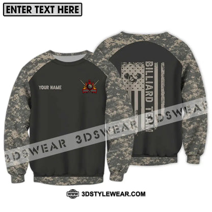 Unisex Shirt - Custom Name And Team Billiard Lover Camo Long Sleeve / S T-Shirt