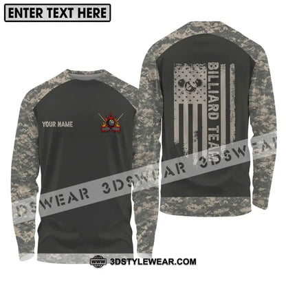 Unisex Shirt - Custom Name And Team Billiard Lover Camo Long Sleeve / S T-Shirt