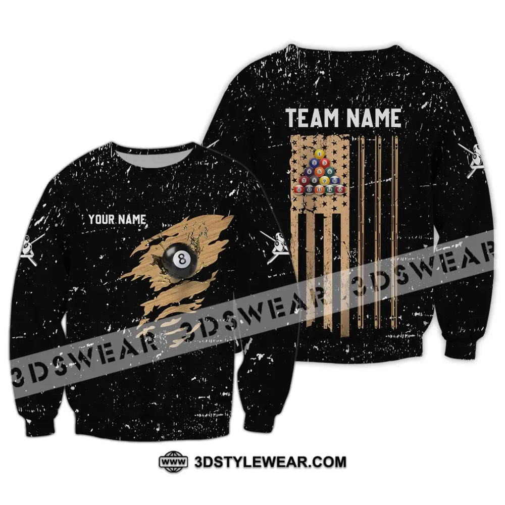 Unisex Shirt - Custom Name And Team Billiard Lover Wood Texture Long Sleeve / S T-Shirt