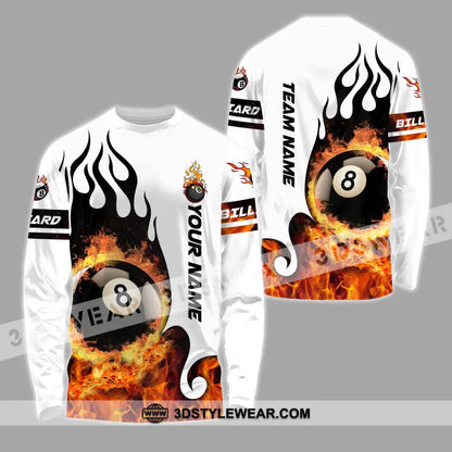 Unisex Shirt - Custom Name And Team Billiard No.8 Fire Long Sleeve / S T-Shirt