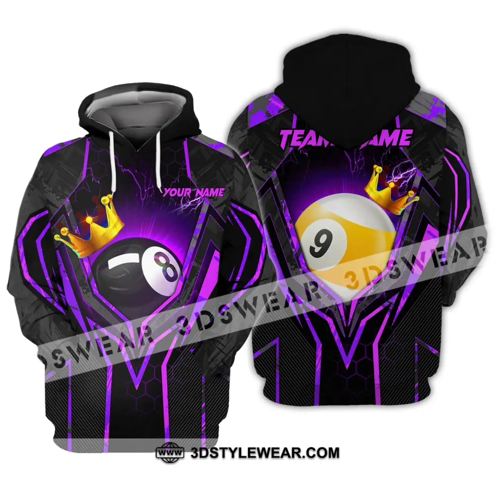 Unisex Shirt - Custom Name And Team Billiard Purple Line Crown Hoodie / S T-Shirt