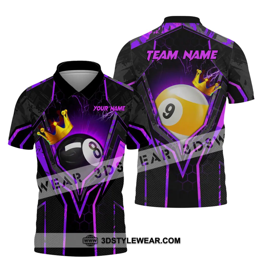 Unisex Shirt - Custom Name And Team Billiard Purple Line Crown Polo / S T-Shirt