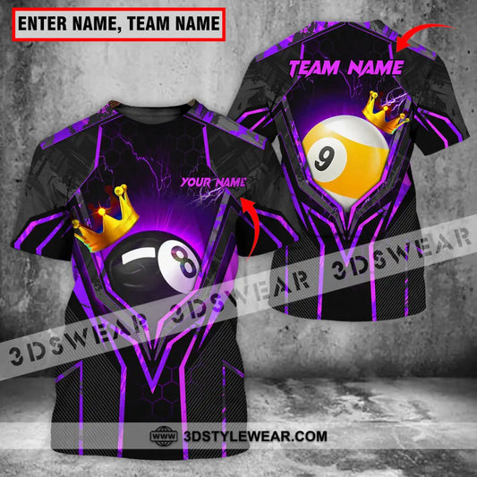 Unisex Shirt - Custom Name And Team Billiard Purple Line Crown T-Shirt