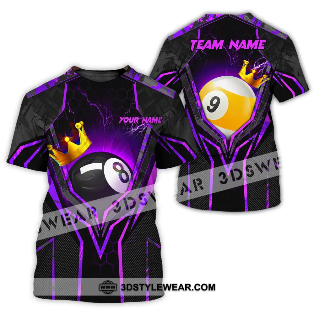 Unisex Shirt - Custom Name And Team Billiard Purple Line Crown T-Shirt / S T-Shirt