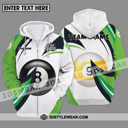 Unisex Shirt - Custom Name And Team Billiards Green Wave Zipper Hoodie / S T-Shirt