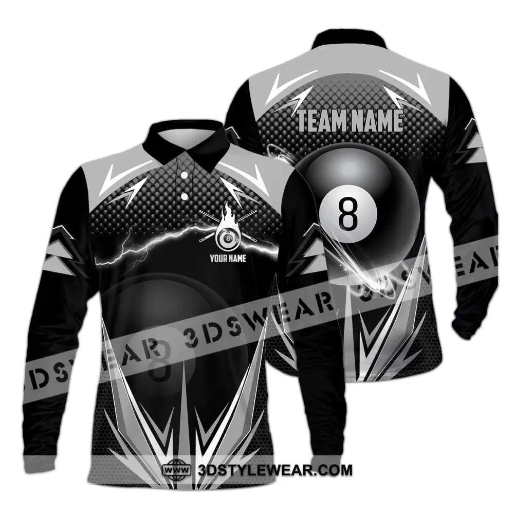 Unisex Shirt - Custom Name And Team Billiards No.8 Long Sleeve Polo / S T-Shirt