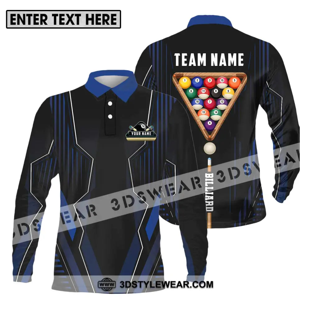 Unisex Shirt - Custom Name And Team Billiards Player Long Sleeve Polo / S T-Shirt