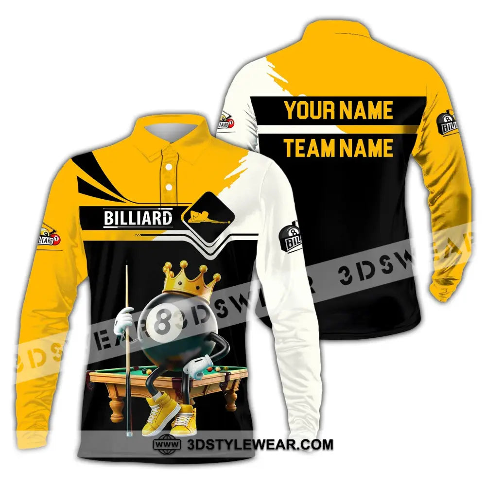 Unisex Shirt Custom Name And Team Billiards Polo Long Sleeve Lover T-Shirt / S T-Shirt