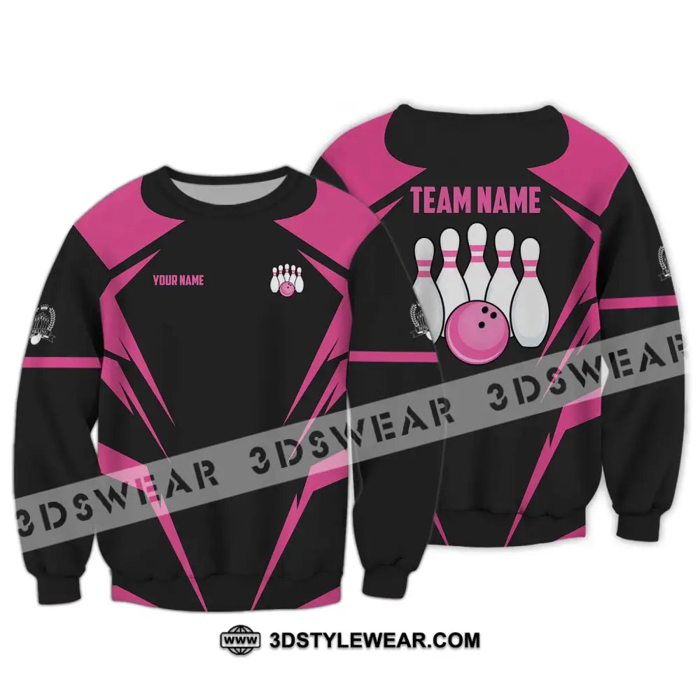 Unisex Shirt - Custom Name And Team Black Pink Bowling Long Sleeve / S T-Shirt